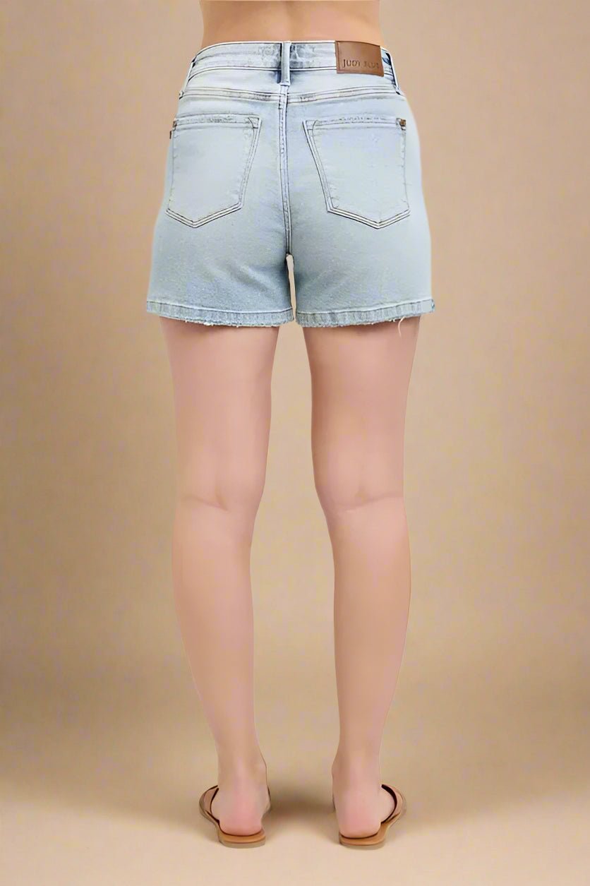 Judy Blue - Raw Hem Light Wash Denim Shorts