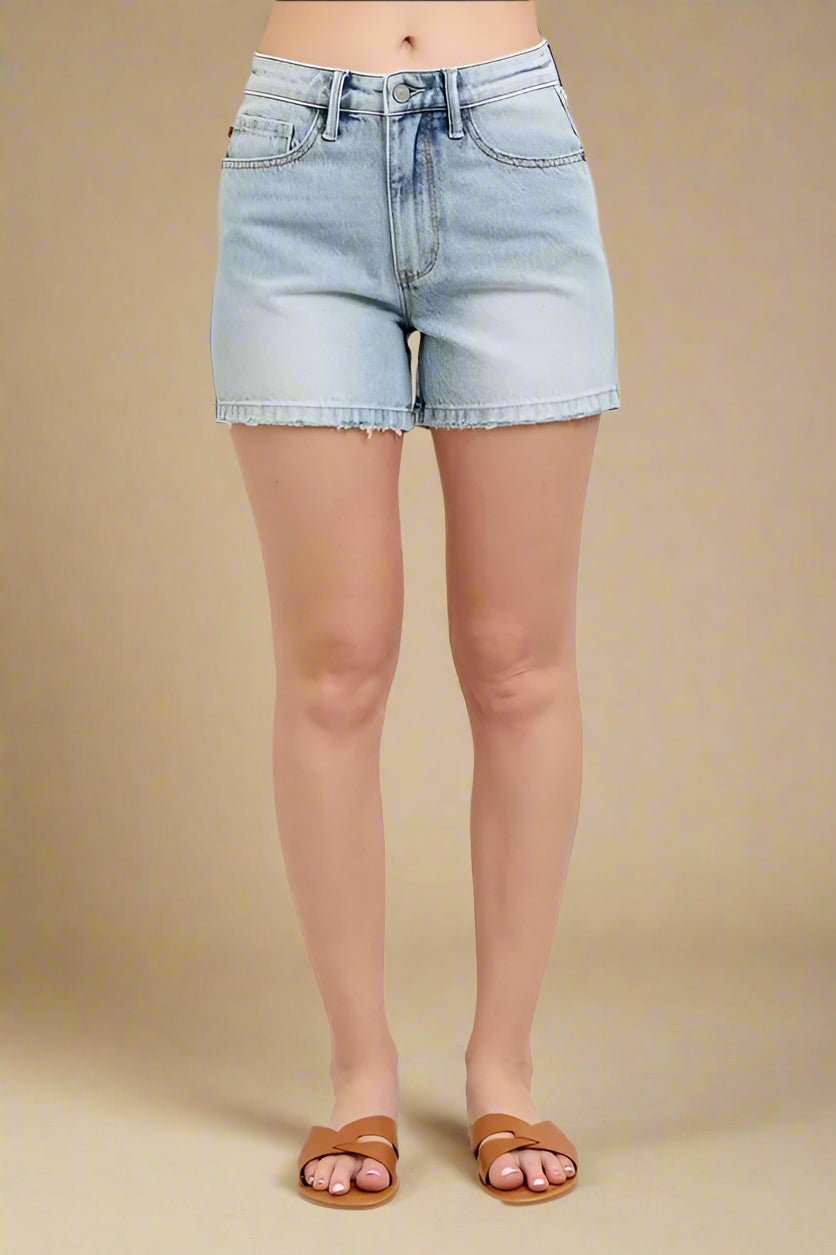Judy Blue - Raw Hem Light Wash Denim Shorts