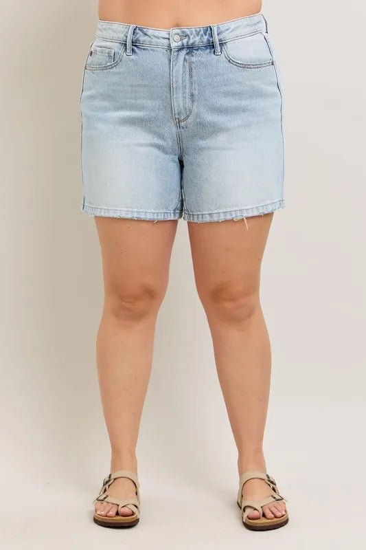 Judy Blue - Raw Hem Light Wash Denim Shorts