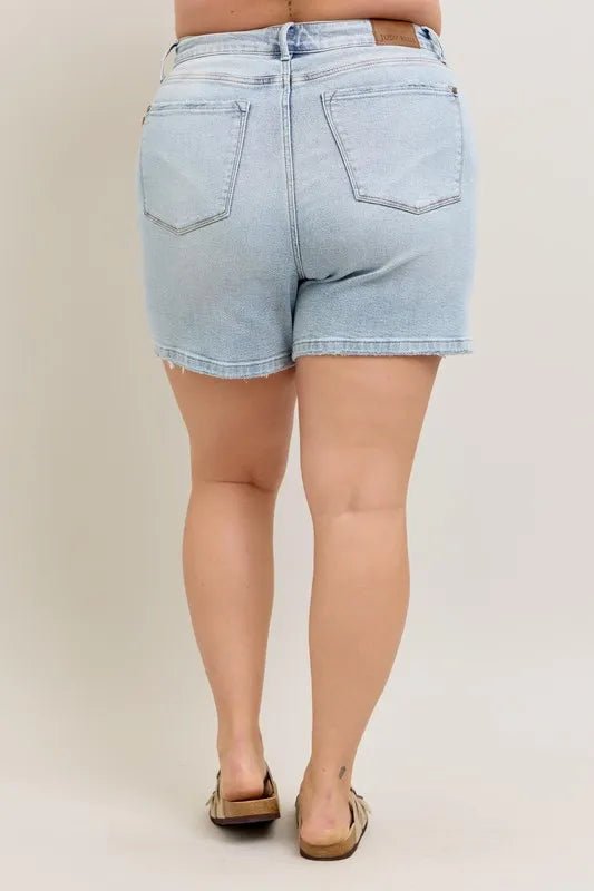 Judy Blue - Raw Hem Light Wash Denim Shorts