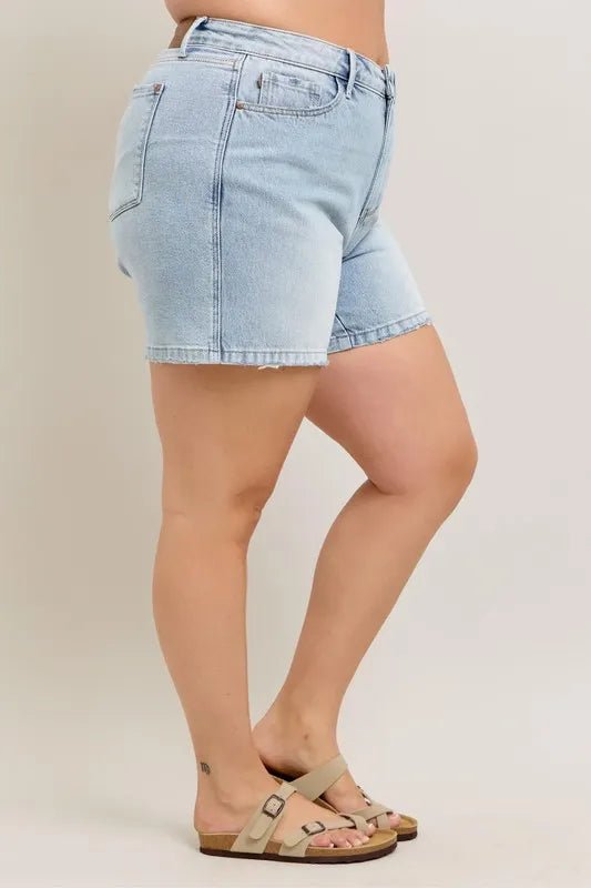 Judy Blue - Raw Hem Light Wash Denim Shorts