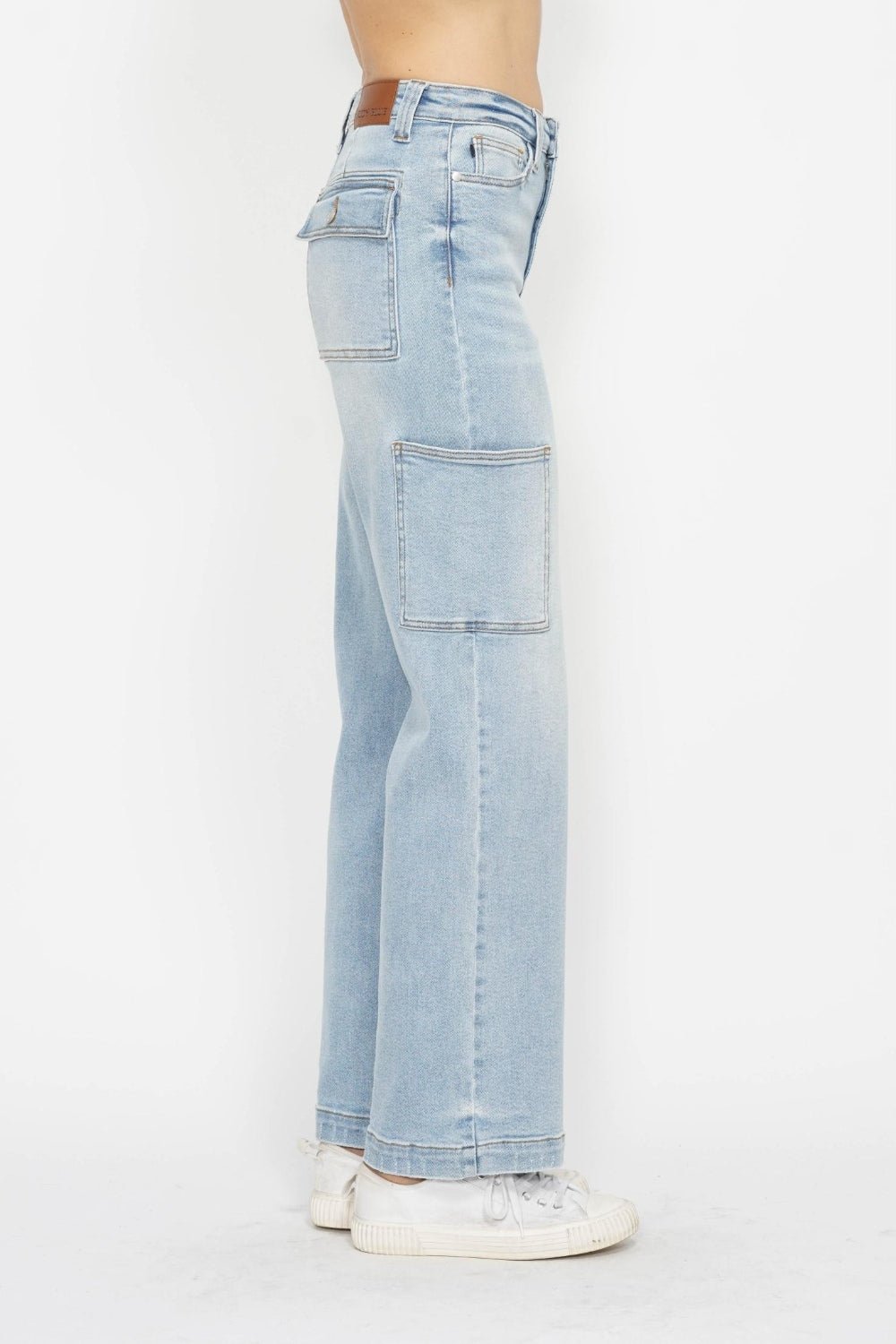 Judy BlueLight Wash High Waist Straight Cargo Jeans