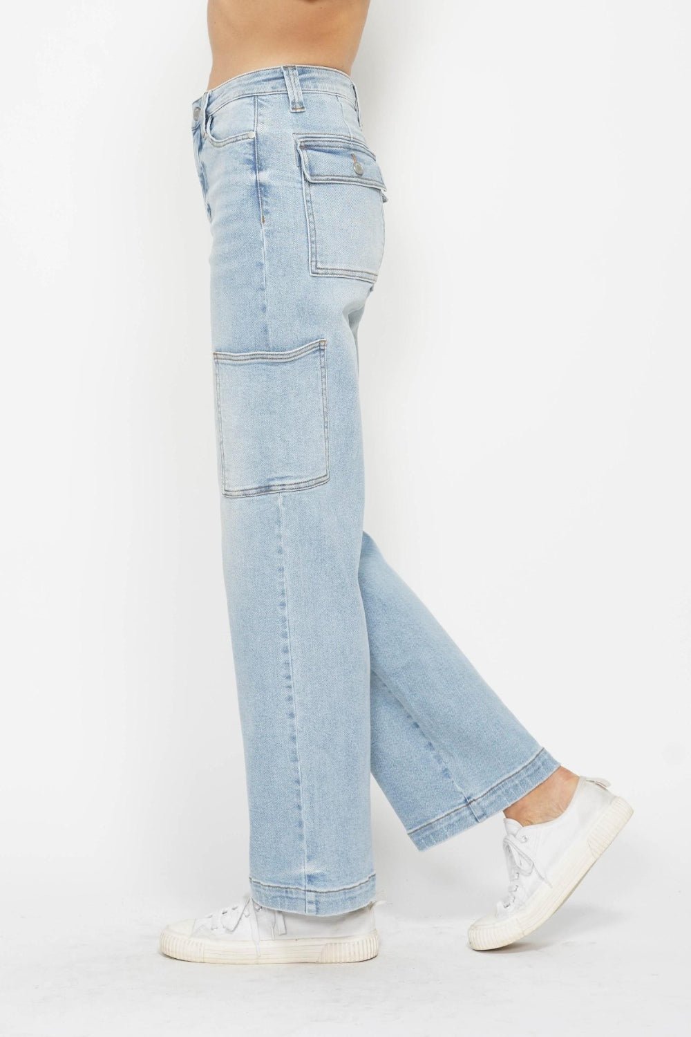 Judy BlueLight Wash High Waist Straight Cargo Jeans