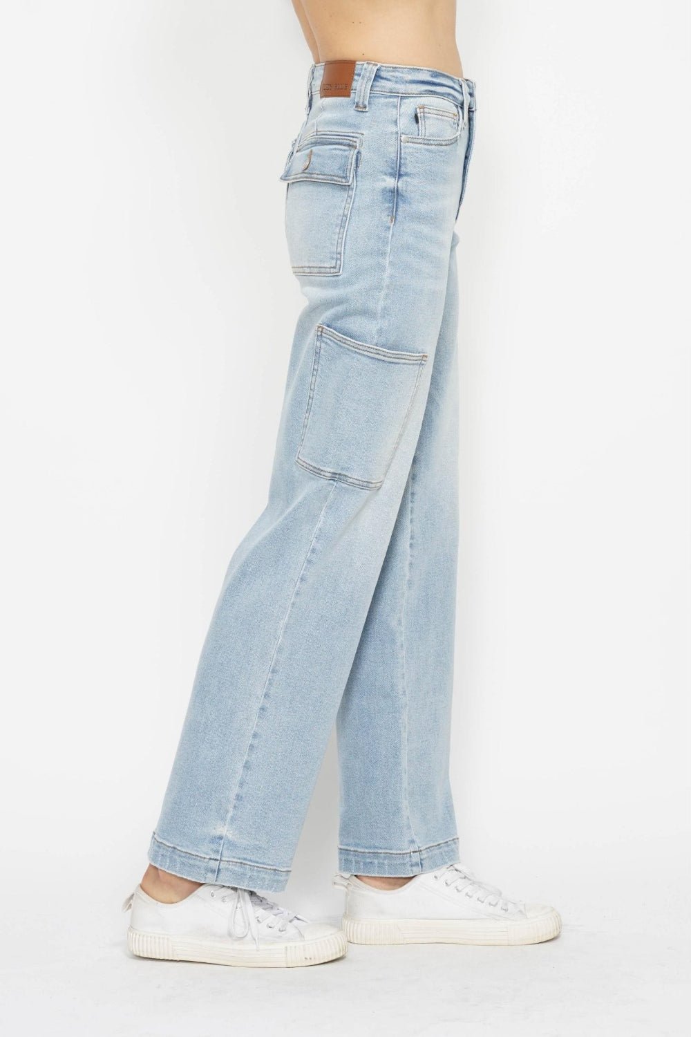 Judy BlueLight Wash High Waist Straight Cargo Jeans