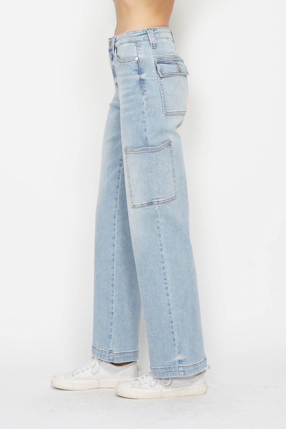 Judy BlueLight Wash High Waist Straight Cargo Jeans