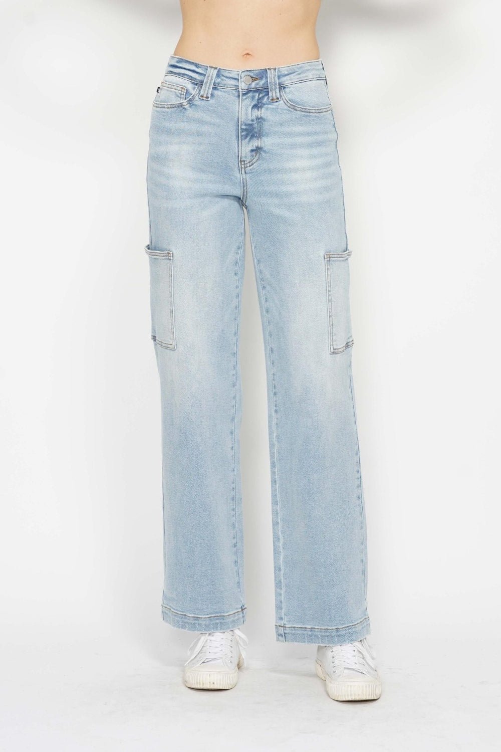 Judy BlueLight Wash High Waist Straight Cargo Jeans