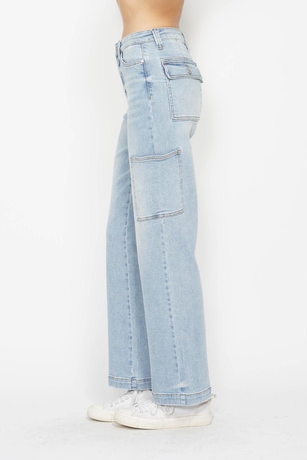 Judy BlueLight Wash High Waist Straight Cargo Jeans