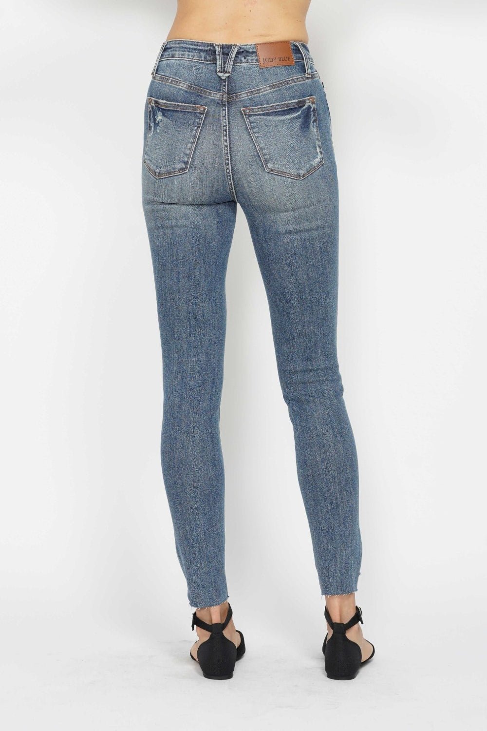 Judy BlueTummy Control Medium Vintage Wash Hem Destroy Skinny Jeans