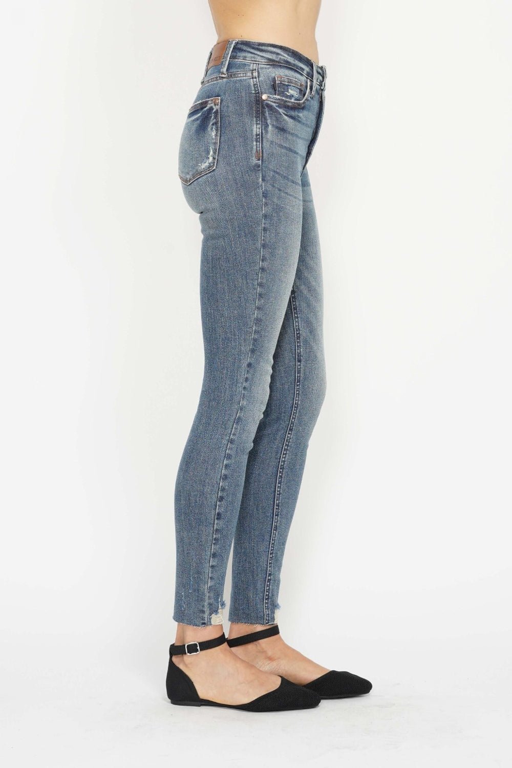 Judy BlueTummy Control Medium Vintage Wash Hem Destroy Skinny Jeans