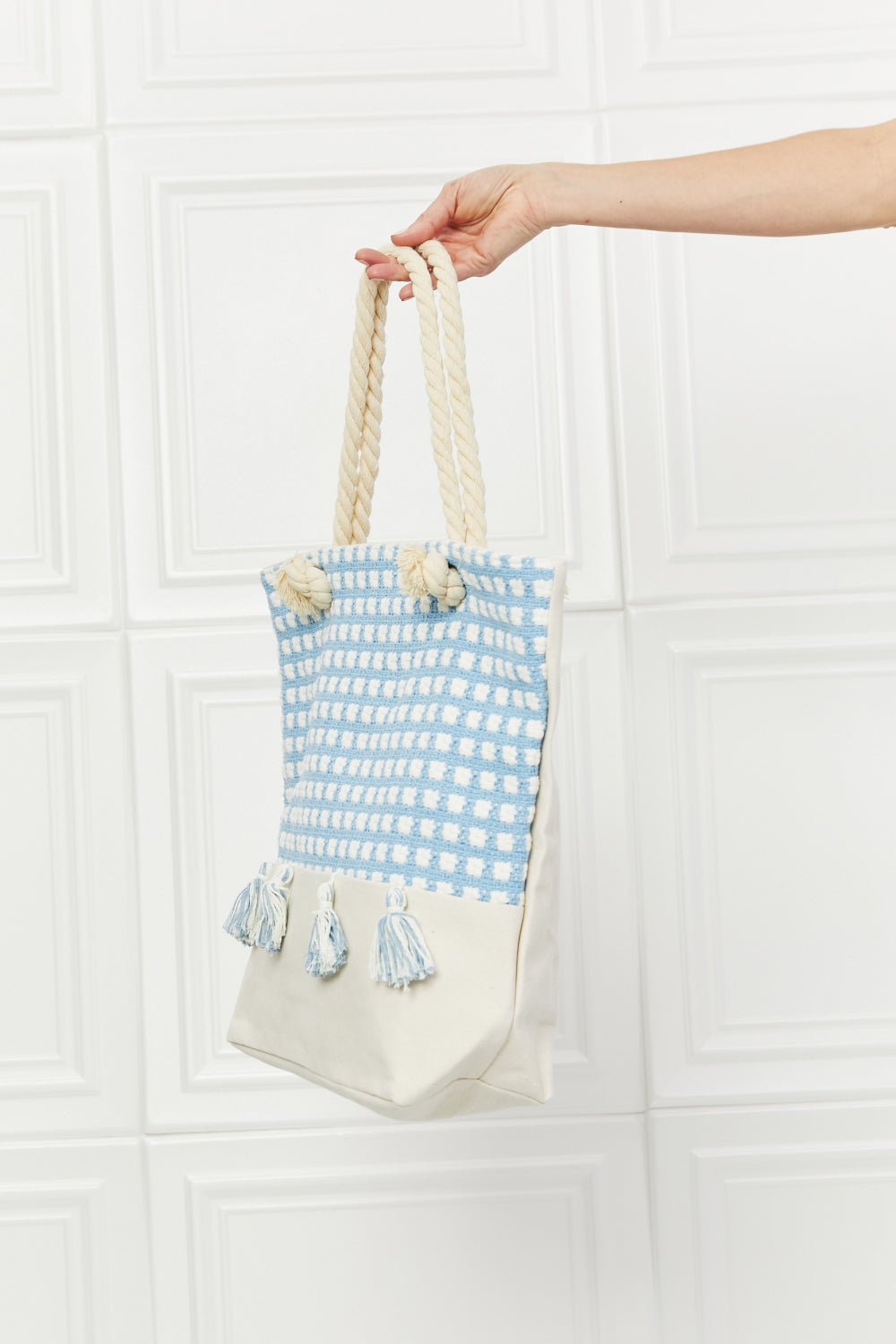 Justin Taylor - Chambray Plaid Tassel Tote Bag