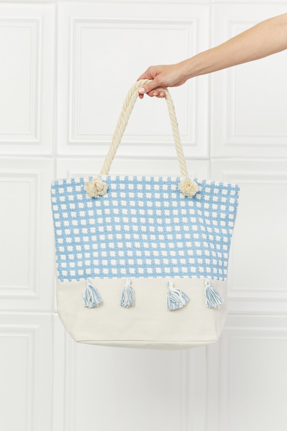 Justin Taylor - Chambray Plaid Tassel Tote Bag