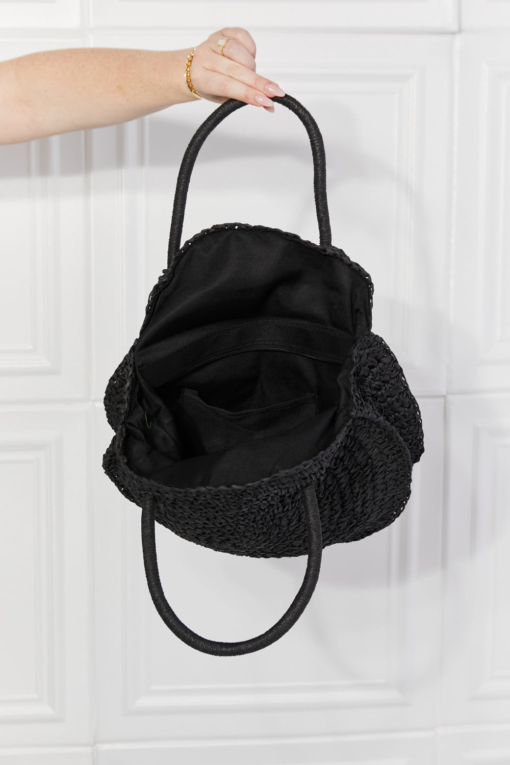 Justin Taylor - Straw Rattan Handbag in Black