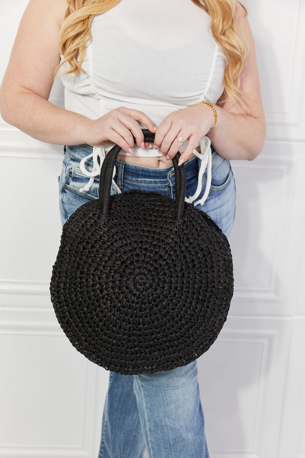 Justin Taylor - Straw Rattan Handbag in Black