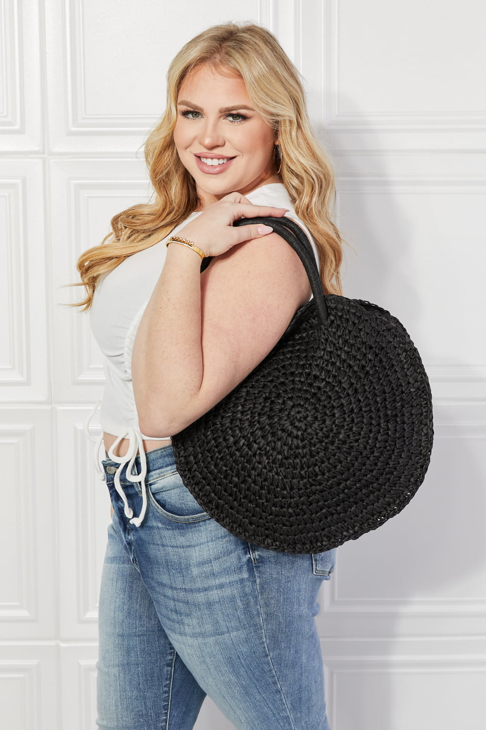 Justin Taylor - Straw Rattan Handbag in Black