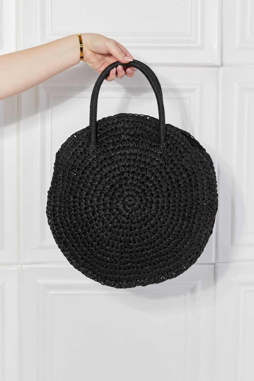 Justin Taylor - Straw Rattan Handbag in Black