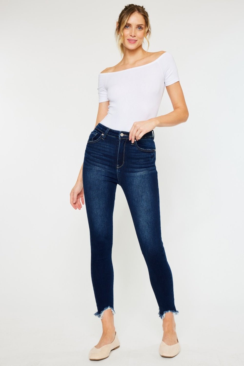 Kancan - Dark Wash High Rise Frayed Ankle Skinny Jeans