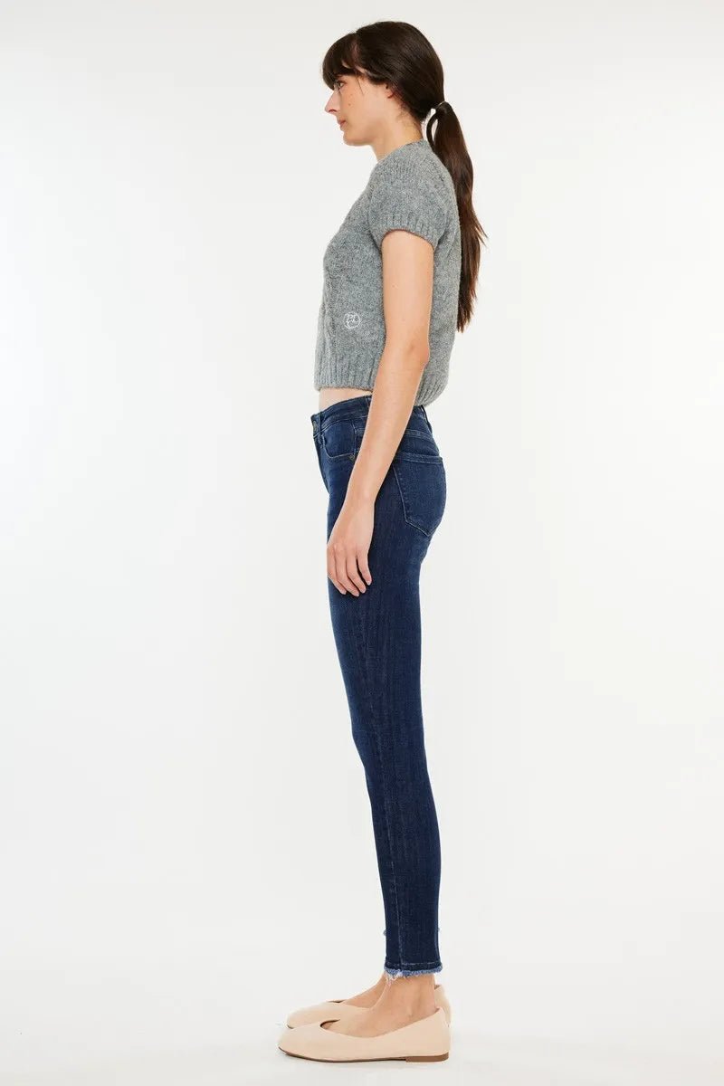 Kancan - Dark Wash High Rise Skinny Jeans with Raw Hem