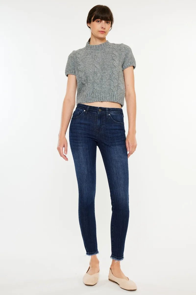 Kancan - Dark Wash High Rise Skinny Jeans with Raw Hem