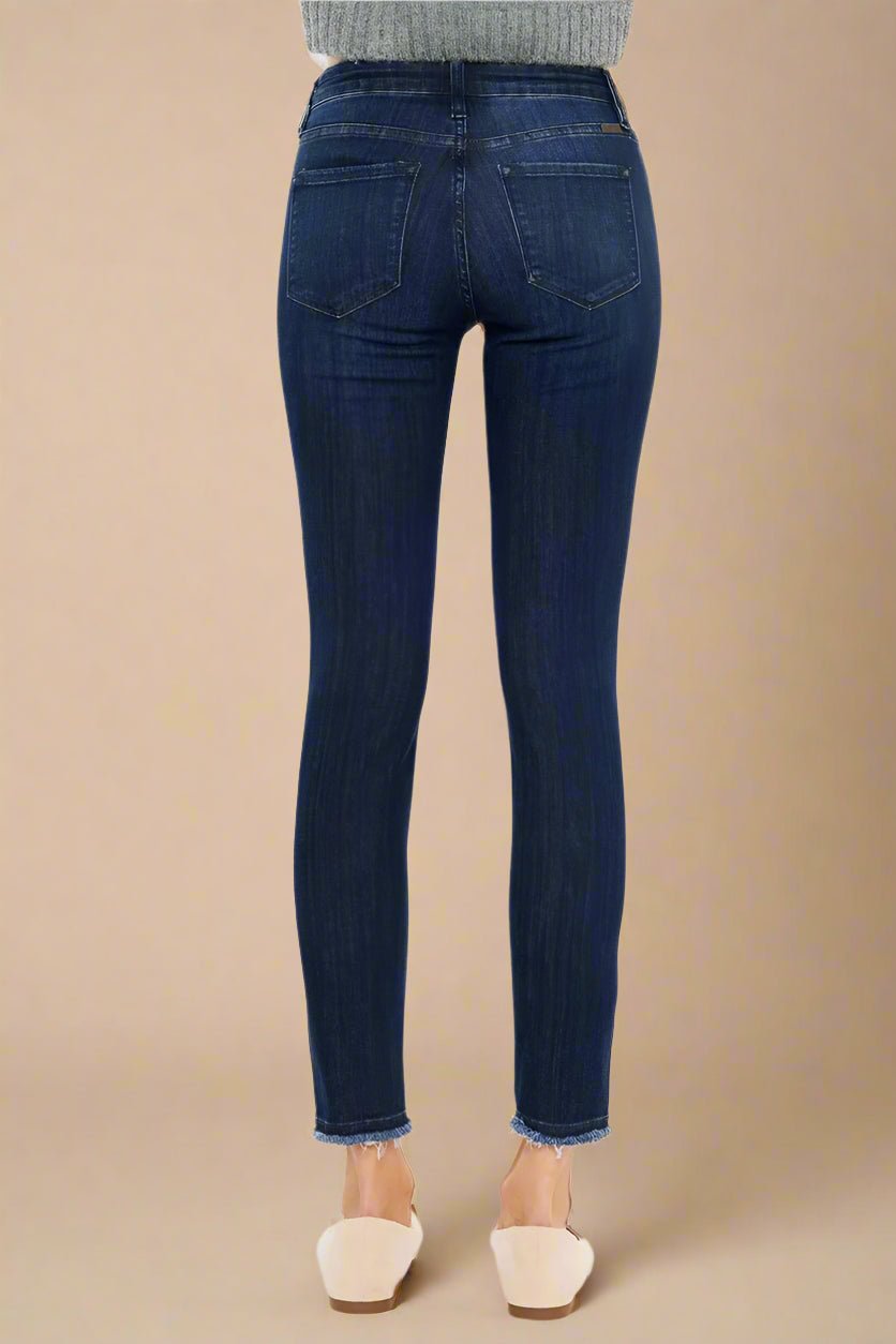 Kancan - Dark Wash High Rise Skinny Jeans with Raw Hem