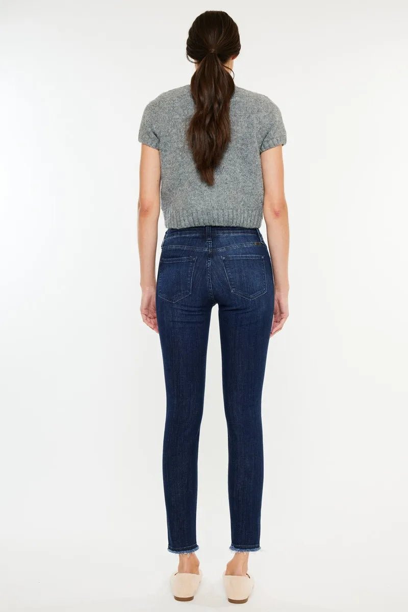 Kancan - Dark Wash High Rise Skinny Jeans with Raw Hem