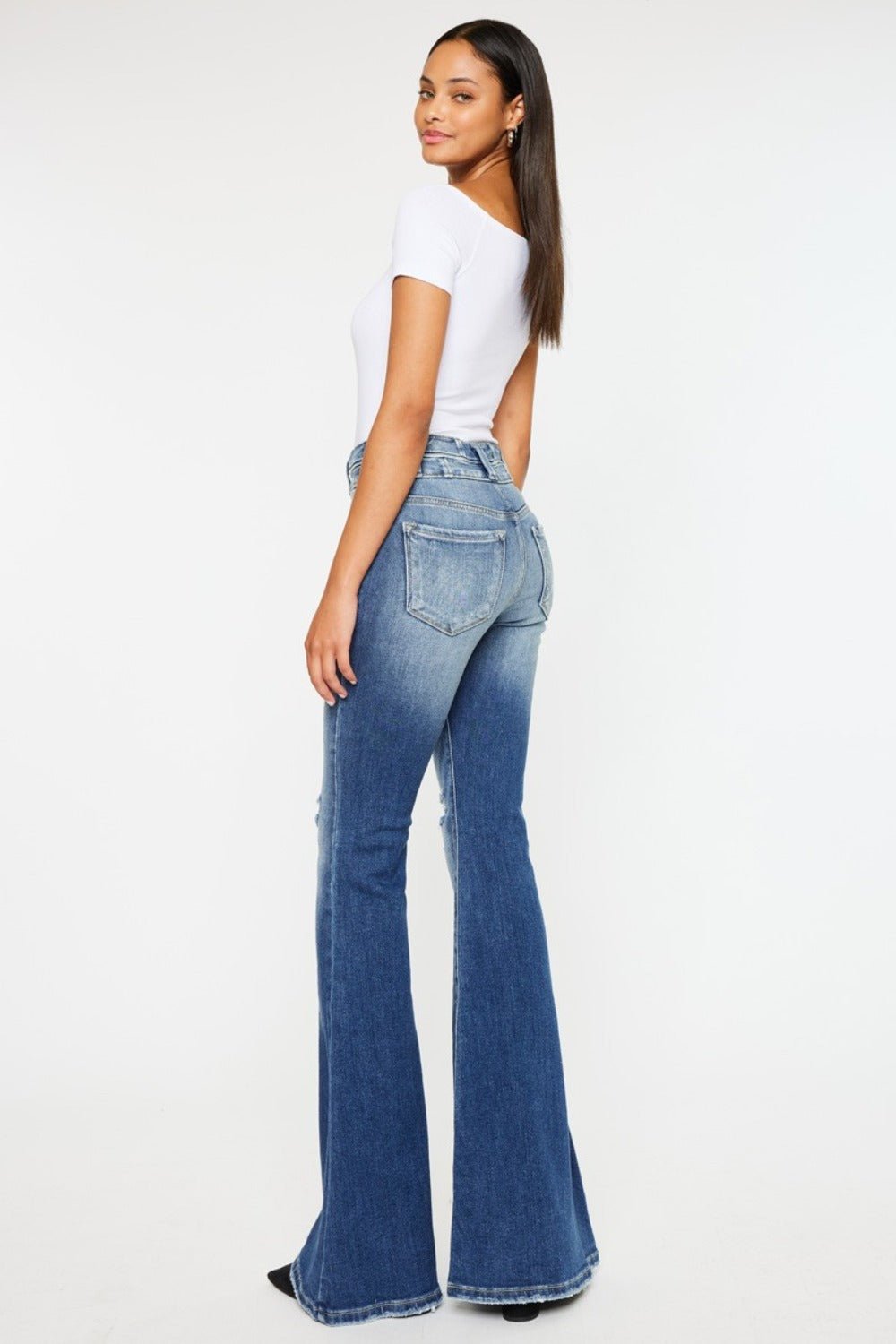 Kancan - Dark Wash High Rise Wide Waistband Flare Jeans