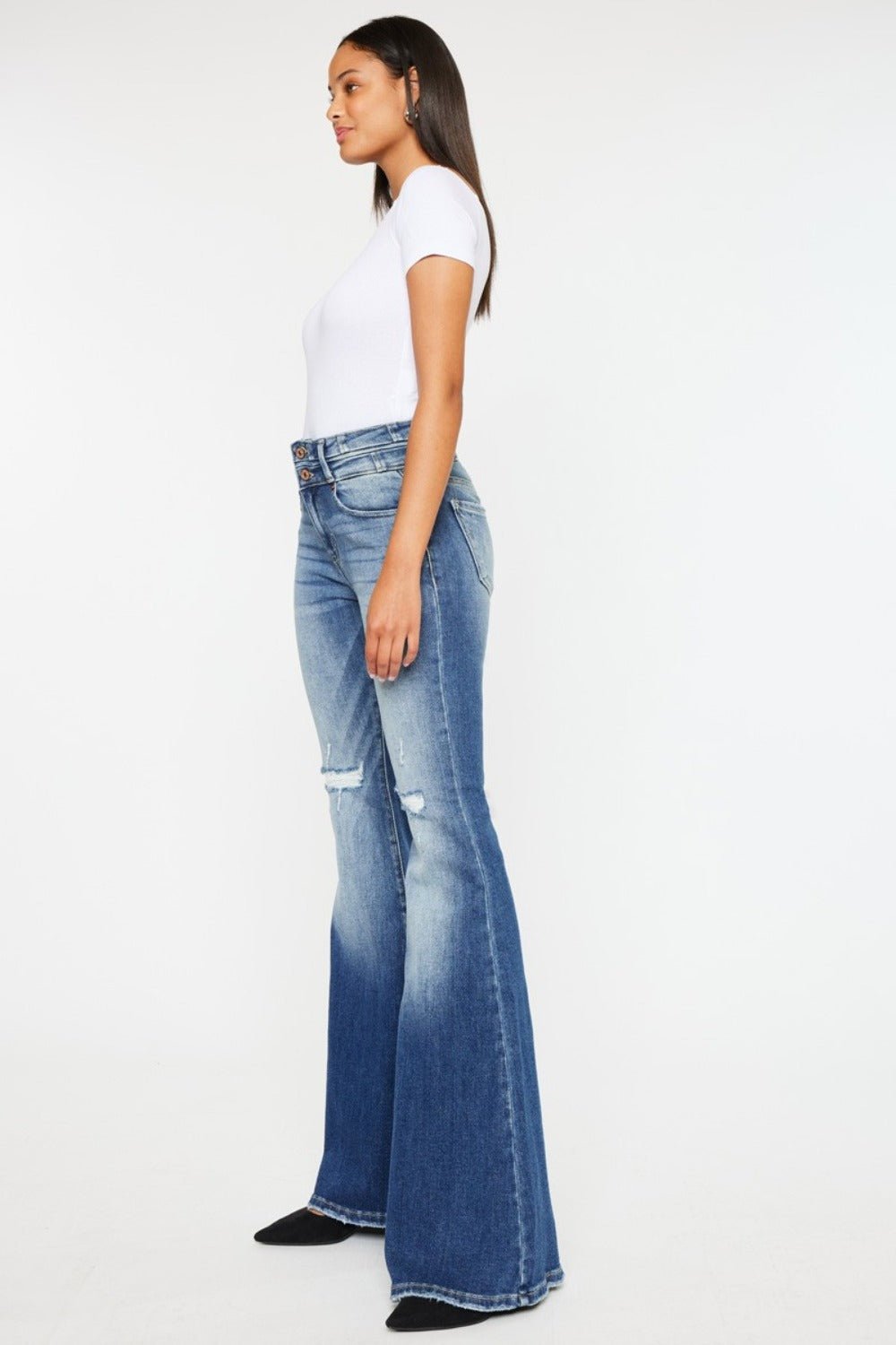 Kancan - Dark Wash High Rise Wide Waistband Flare Jeans