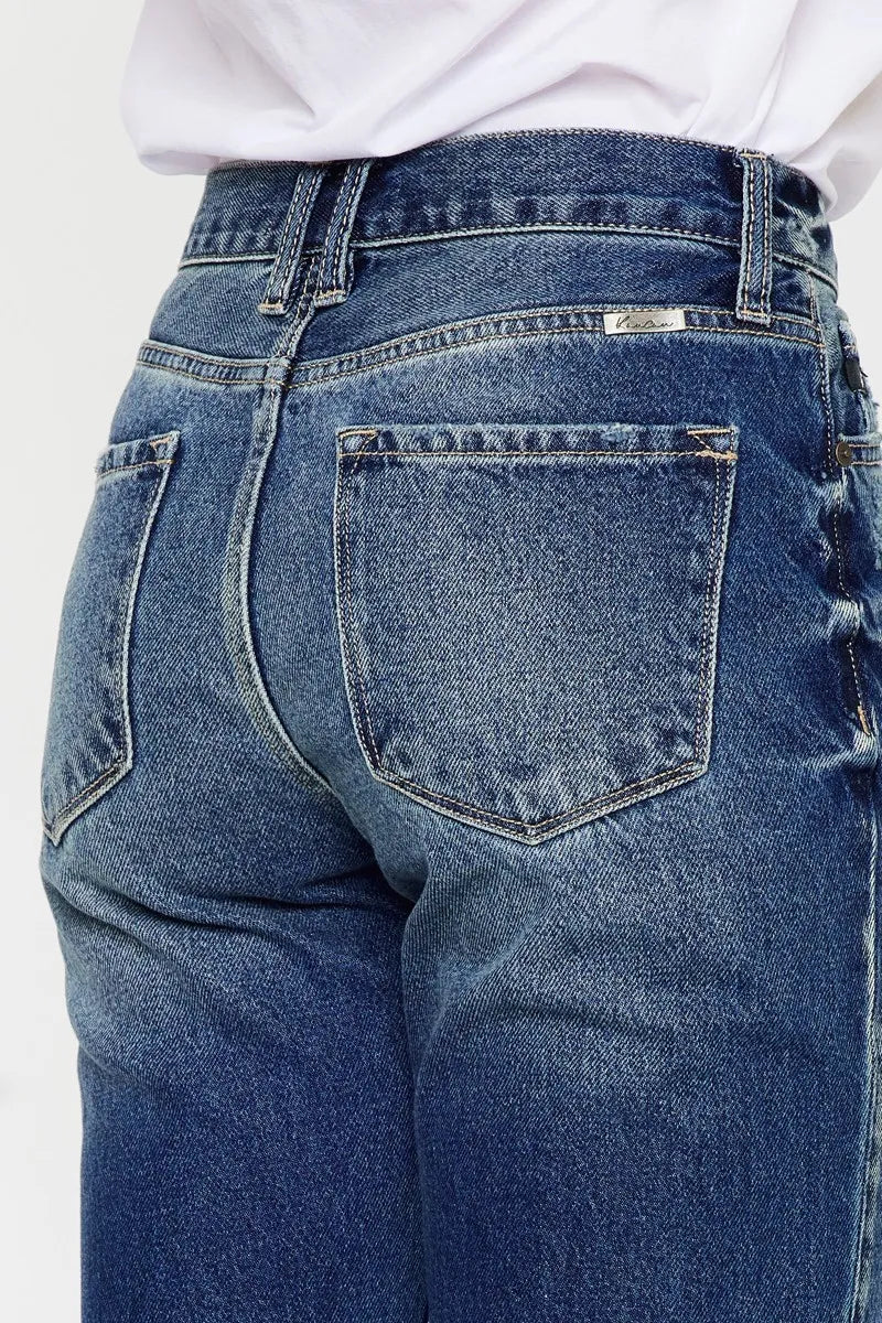 Kancan - High - Rise Distressed Boyfriend Jeans – Dark Wash Denim