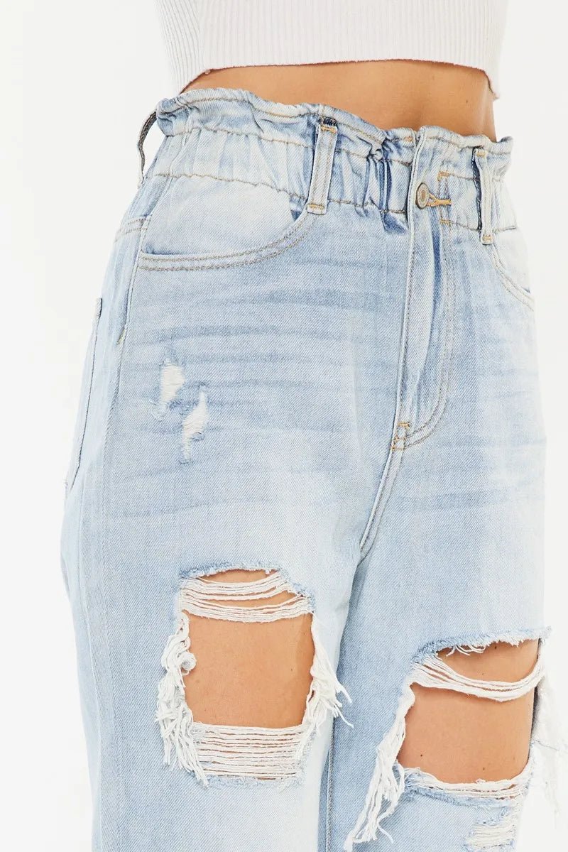 Kancan - High - Rise Distressed Boyfriend Jeans – Light Wash Denim