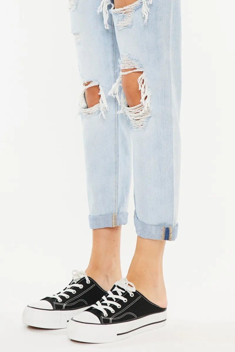 Kancan - High - Rise Distressed Boyfriend Jeans – Light Wash Denim