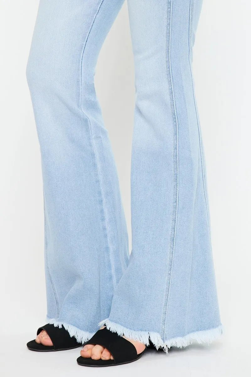 Kancan - High - Rise Flare Jeans – Light Wash with Raw Hem