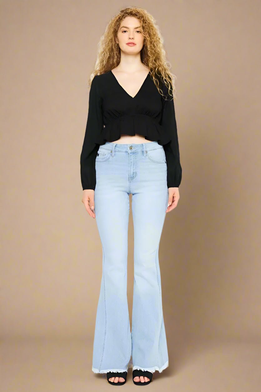 Kancan - High - Rise Flare Jeans – Light Wash with Raw Hem