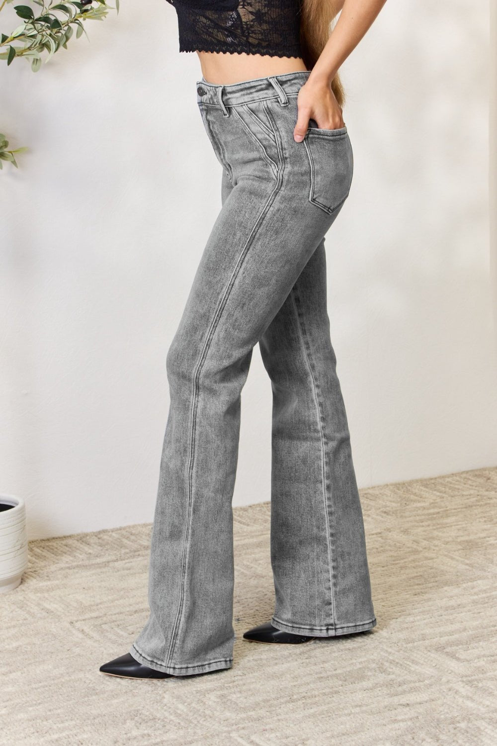 Kancan - Light Grey Wash High Waist Slim Flare Jeans