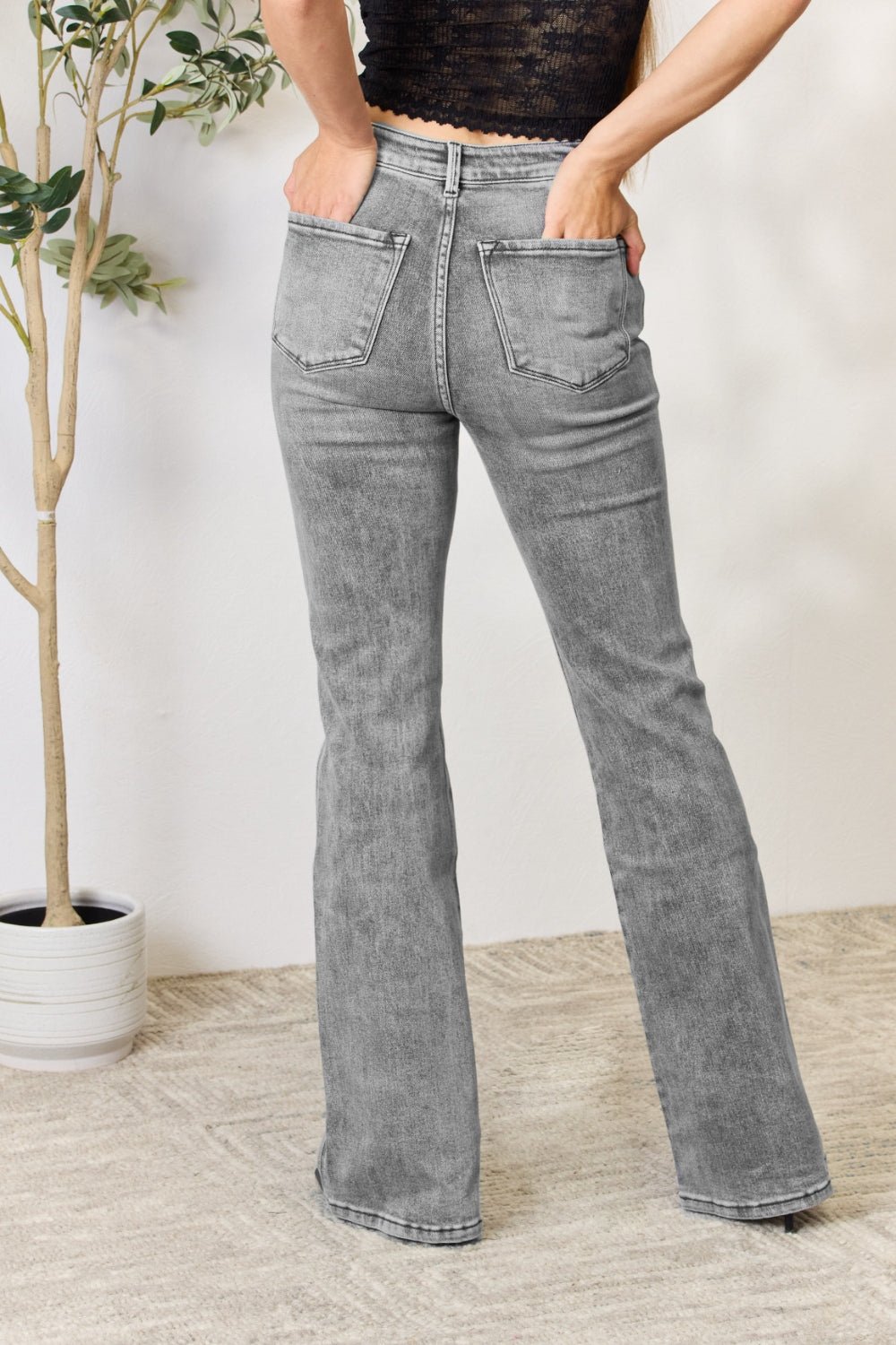 Kancan - Light Grey Wash High Waist Slim Flare Jeans