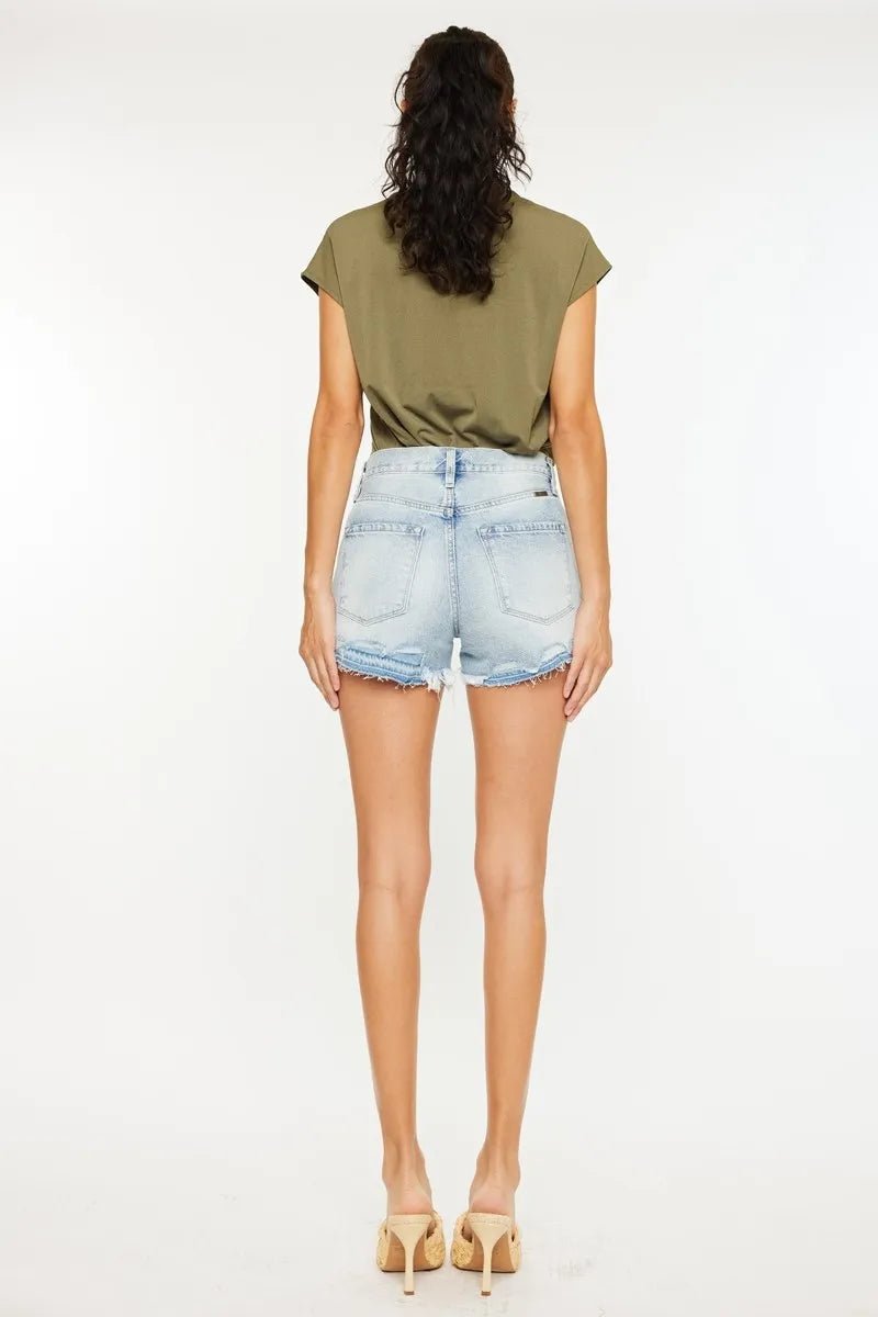 Kancan - Light Wash Distressed Raw Hem Denim Shorts