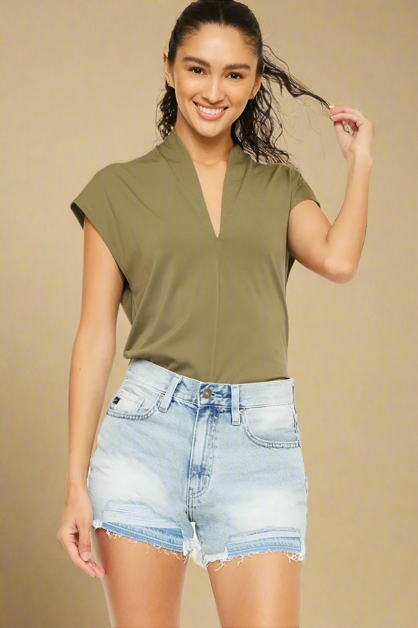 Kancan - Light Wash Distressed Raw Hem Denim Shorts