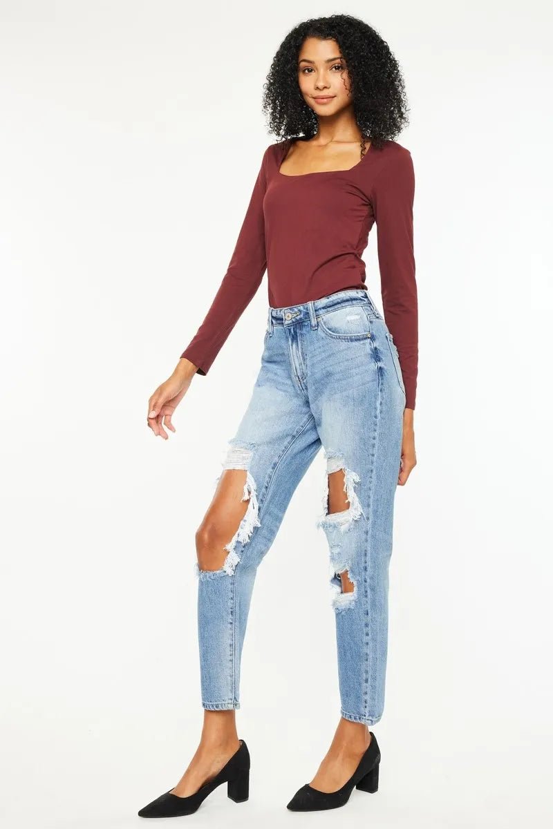 Kancan - Light Wash Distressed Straight Leg Jeans