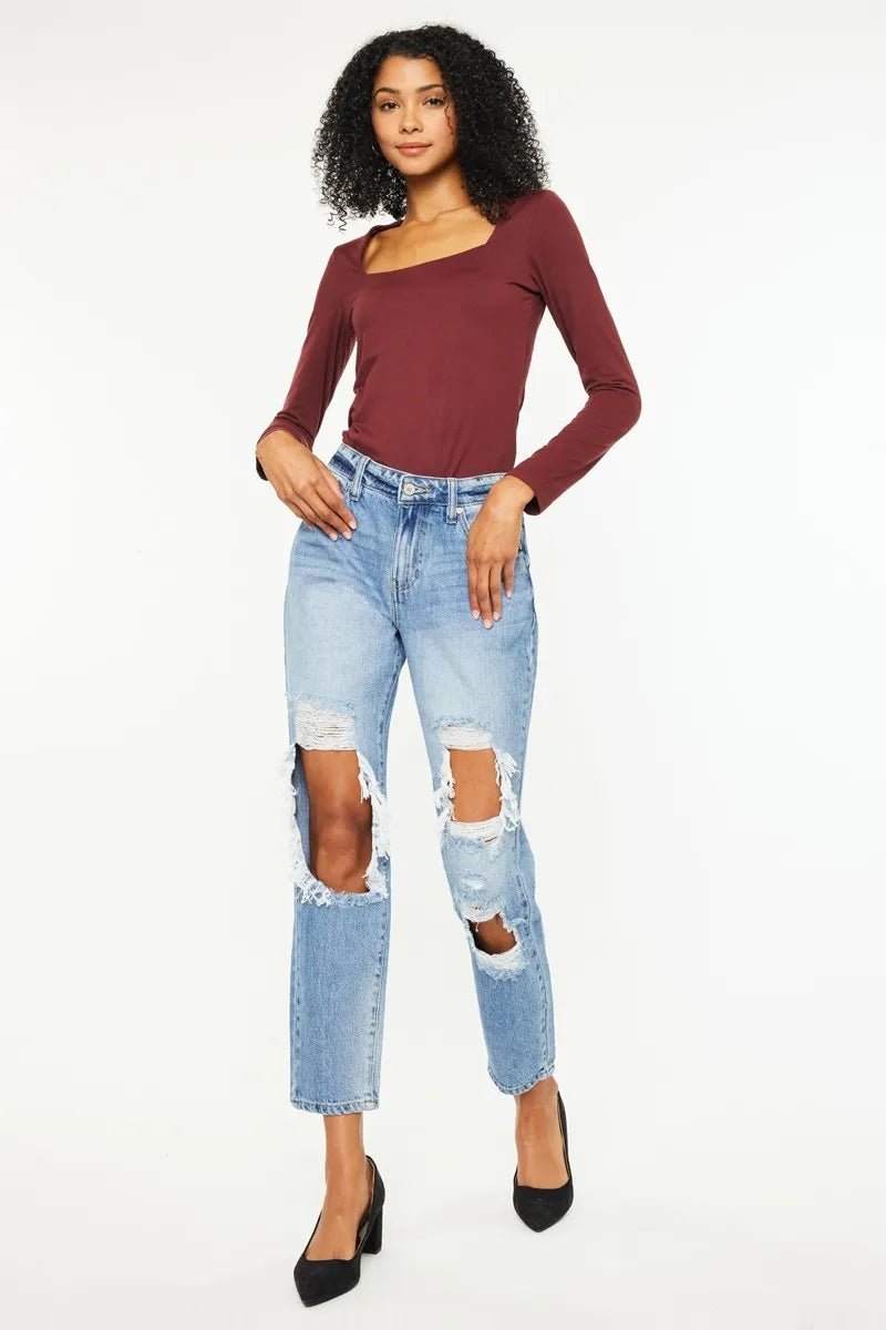 Kancan - Light Wash Distressed Straight Leg Jeans