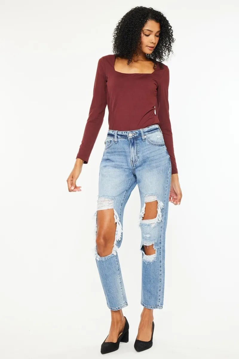 Kancan - Light Wash Distressed Straight Leg Jeans