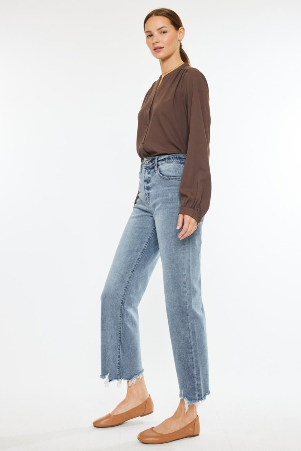 Kancan - Light Wash High Rise Slim Fit Wide Leg Jeans