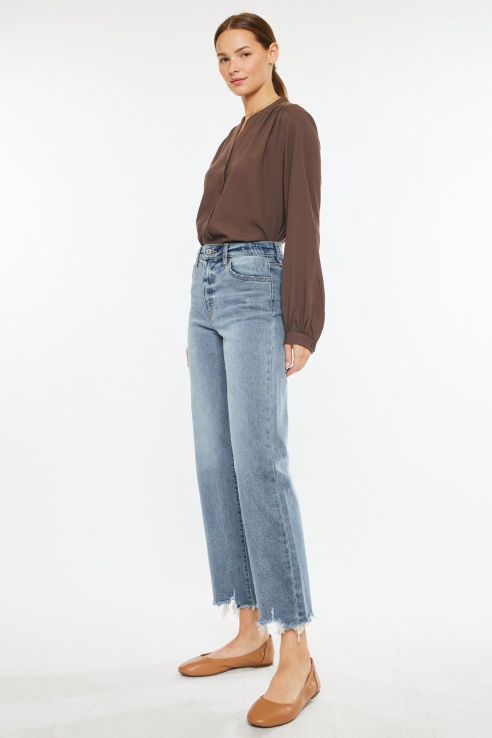 Kancan - Light Wash High Rise Slim Fit Wide Leg Jeans