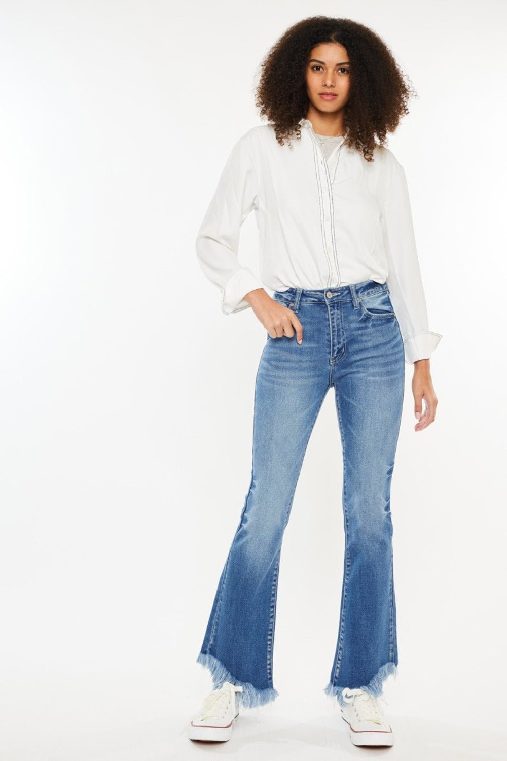 Kancan - Medium Wash High Rise Frayed Hem Jeans