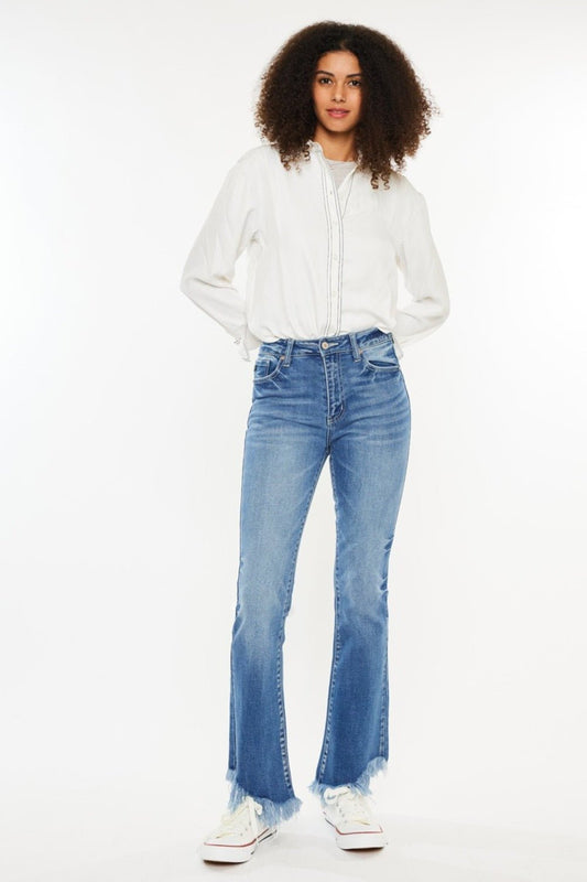 Kancan - Medium Wash High Rise Frayed Hem Jeans