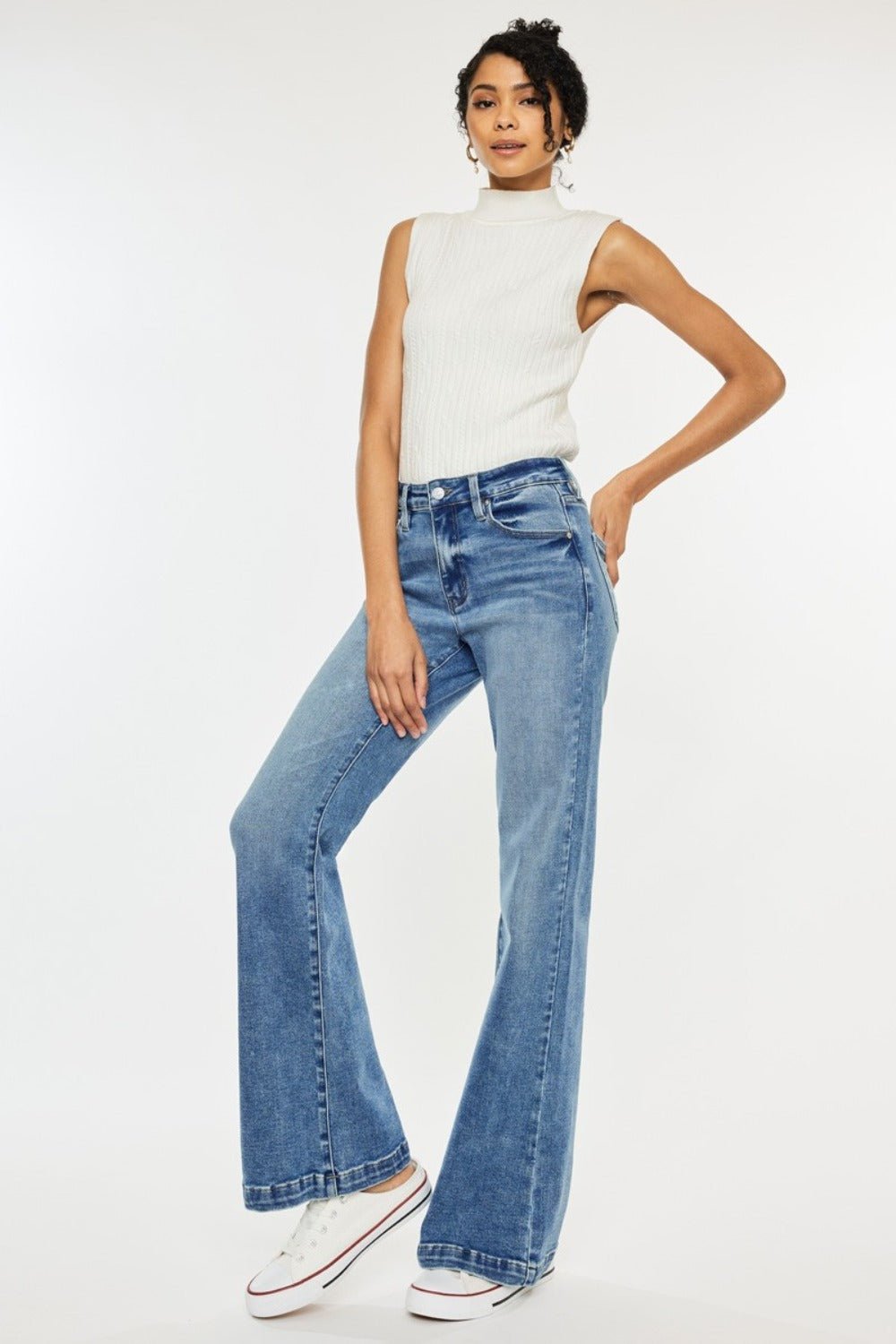 Kancan - Medium Wash High Rise Wide Leg Jeans