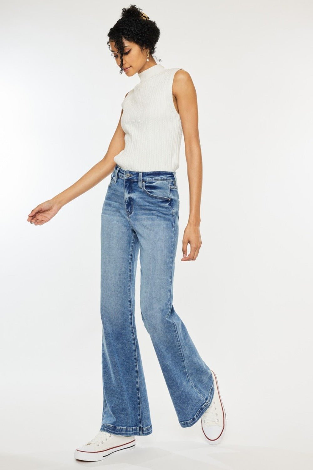 Kancan - Medium Wash High Rise Wide Leg Jeans