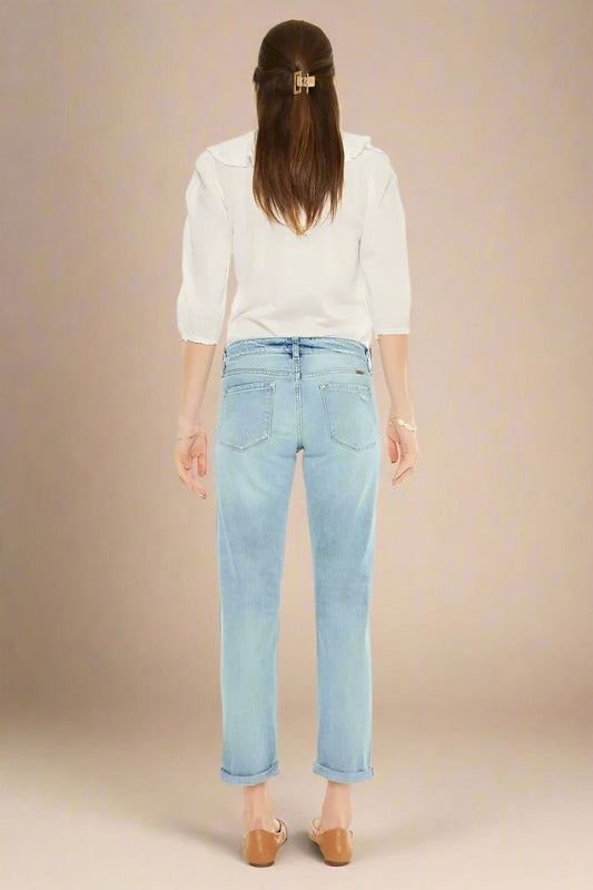 Kancan - Mid Rise Distressed Boyfriend Jeans – Light Wash