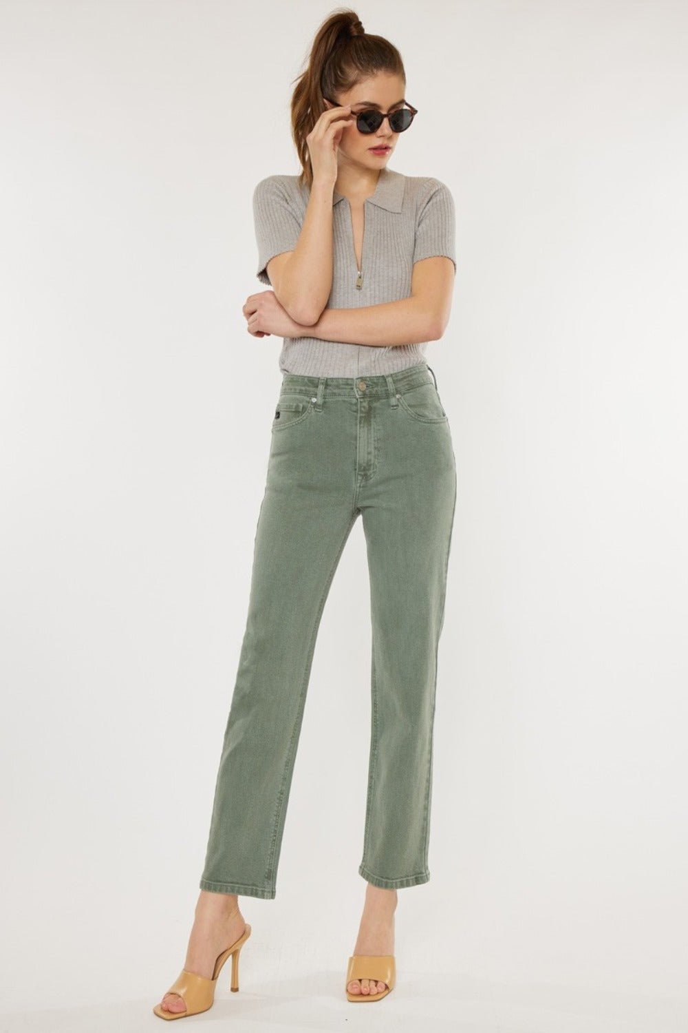 Kancan - Ultra High Rise Straight Leg Jeans in Olive