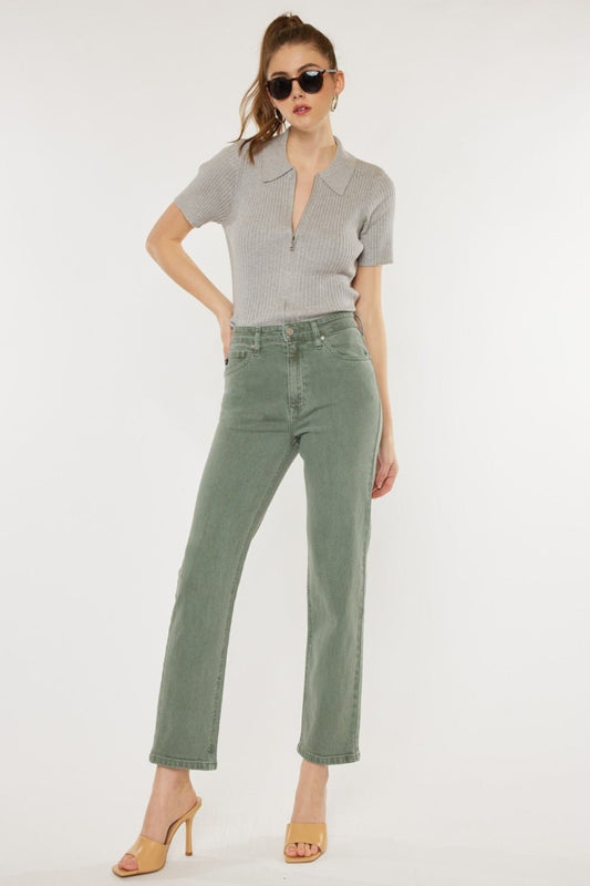 Kancan - Ultra High Rise Straight Leg Jeans in Olive