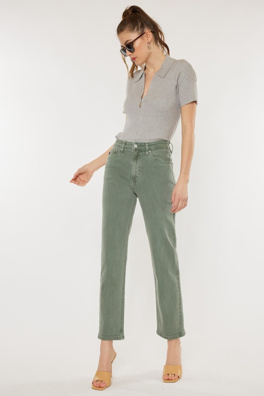 Kancan - Ultra High Rise Straight Leg Jeans in Olive