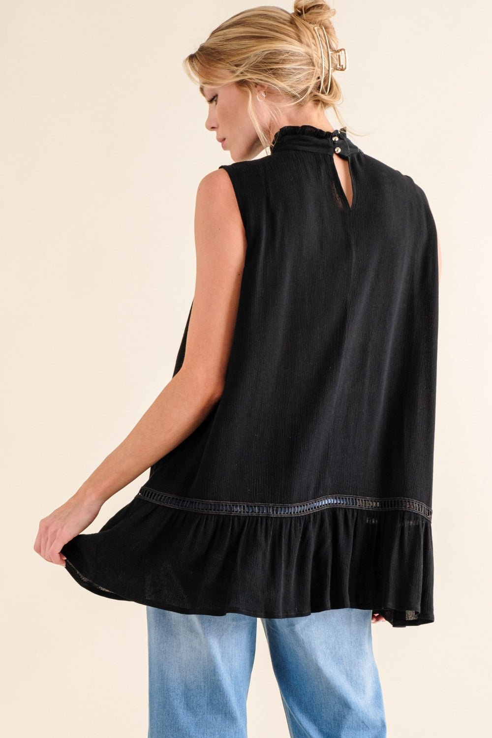 Lace Detail Sleeveless Peplum Top in BlackTopAnd the Why