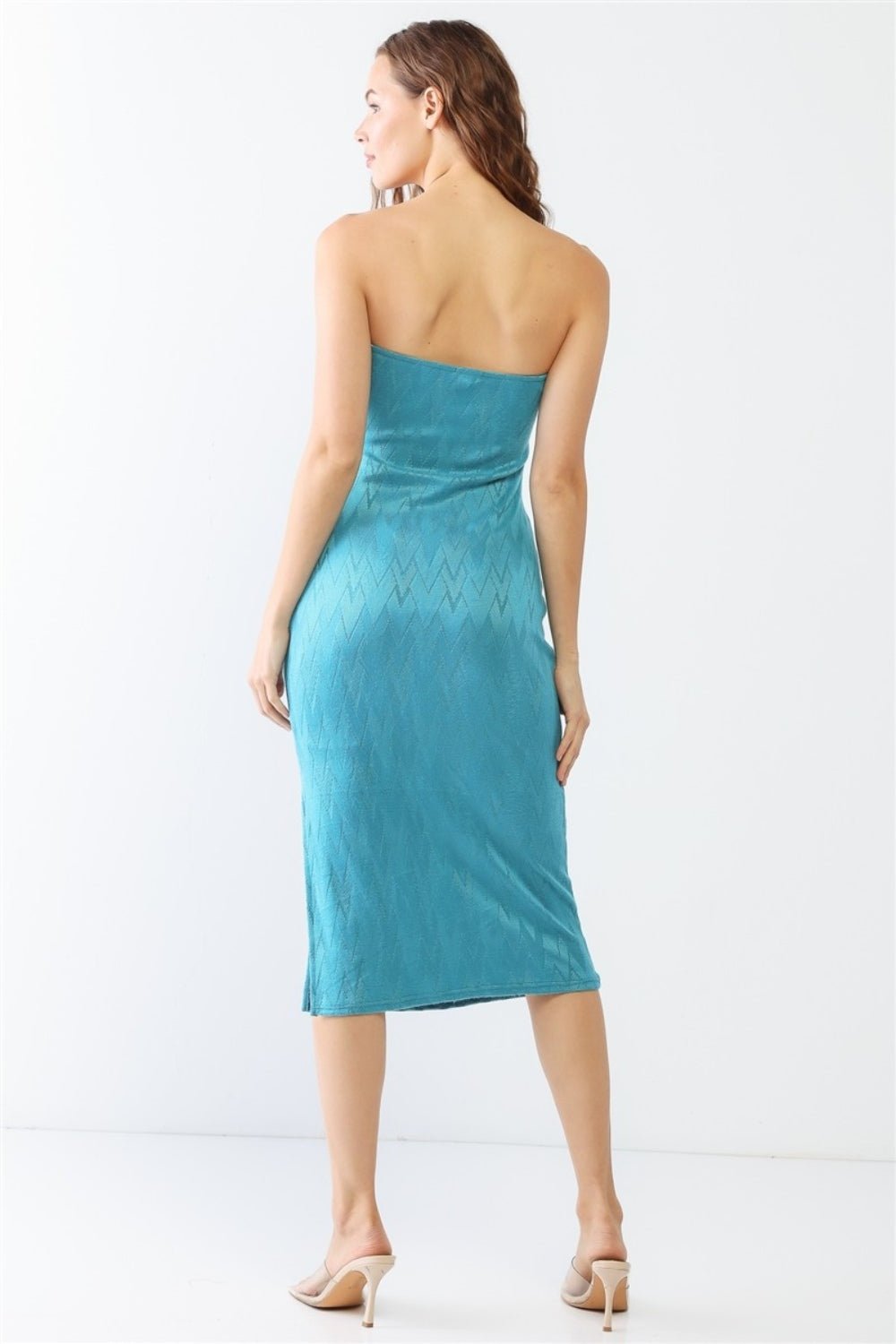 LE LISGeometric Print Strapless Side Slit Midi Dress in Jade